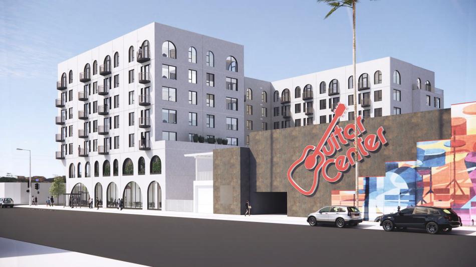 plans 123 apartments + retail at 7441 W Sunset Boulevard in